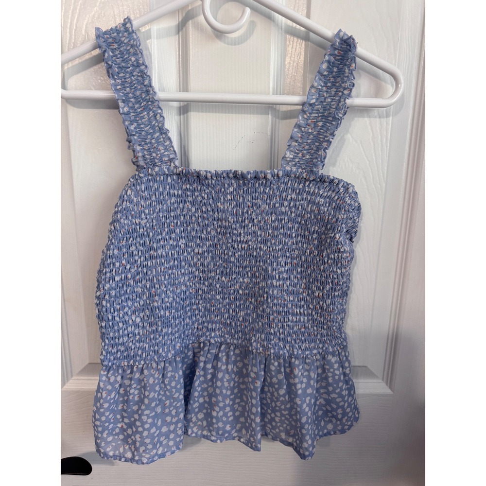 Japna Blue Floral Smocked Peplum Tank Top Women's Medium NWOT